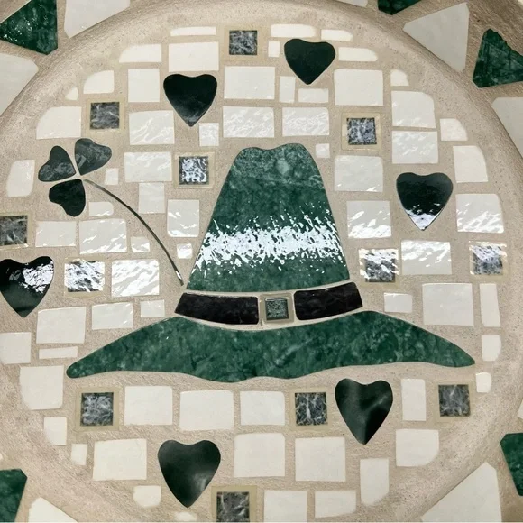 Vintage Artist Marrero Signed Green and Cream Mosaic Platter - Picture 2 of 5